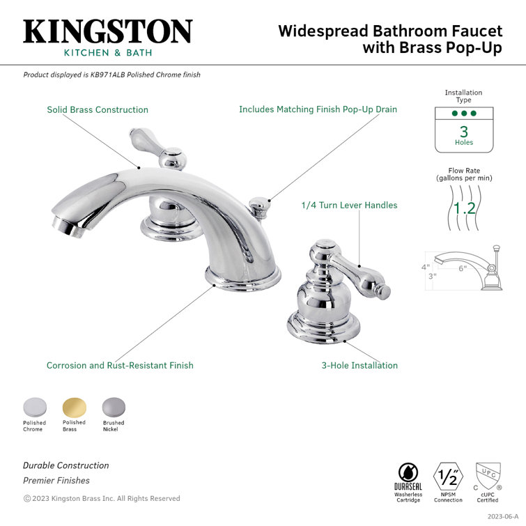 Victorian Polished Brass Widespread Bathroom Faucet with Brass Pop-Up Drain