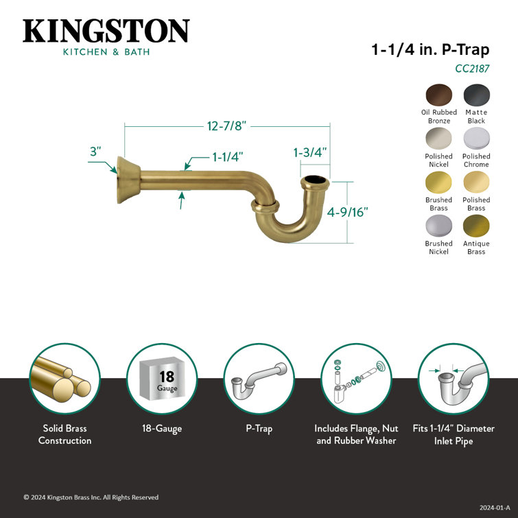 Satin Nickel 1-1/4 Inch Decorative Brass P-Trap