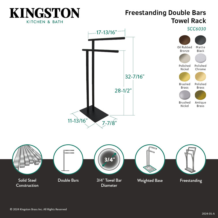 Polished Chrome Stainless Steel Freestanding Double Towel Rack
