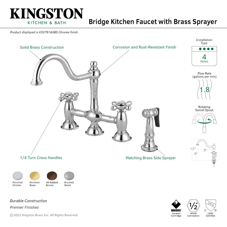 Oil Rubbed Bronze Bridge Kitchen Faucet with Brass Sprayer