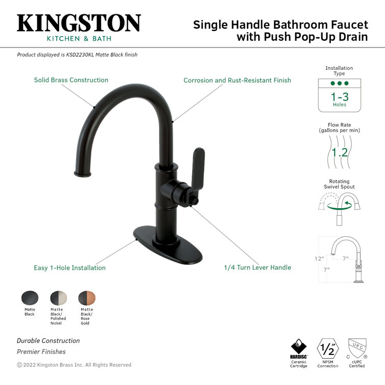 Elegant Whitaker Matte Black and Rose Gold Single-Handle Bathroom Faucet