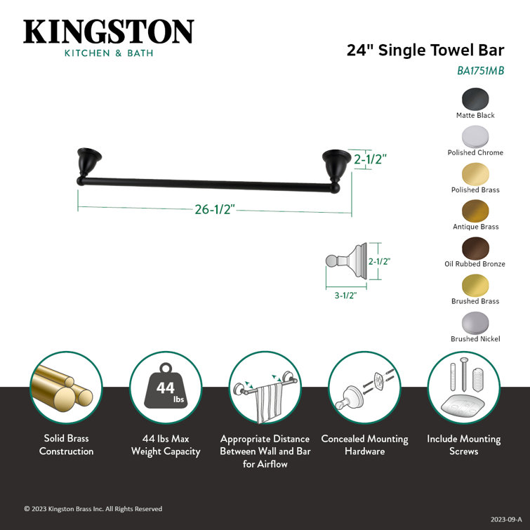 Vintage Brass 24-Inch Wall Mounted Towel Bar