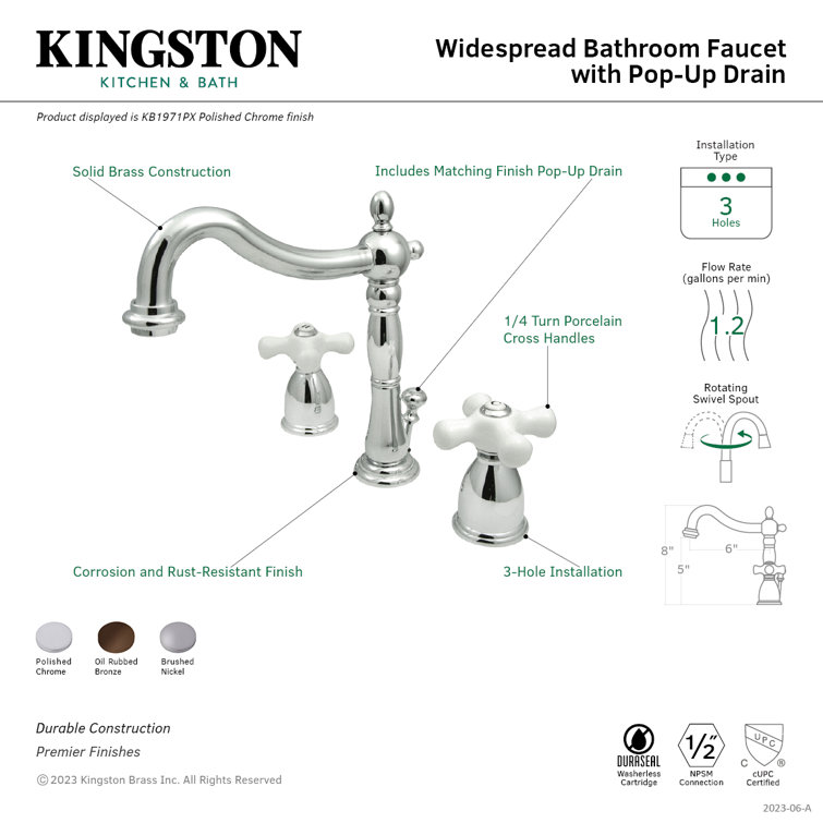 Heritage Polished Chrome Widespread Lavatory Faucet