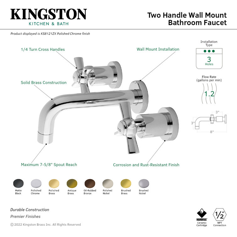 Elegant Art Deco Inspired Brushed Brass Wall Mount Bathroom Faucet
