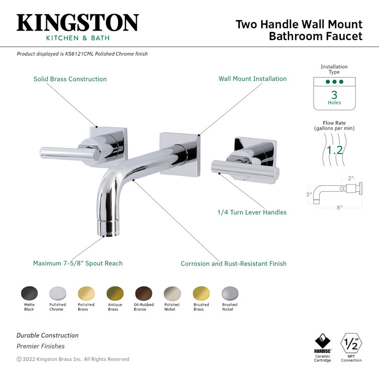 Manhattan Chrome Wall Mounted Bathroom Faucet with Lever Handles