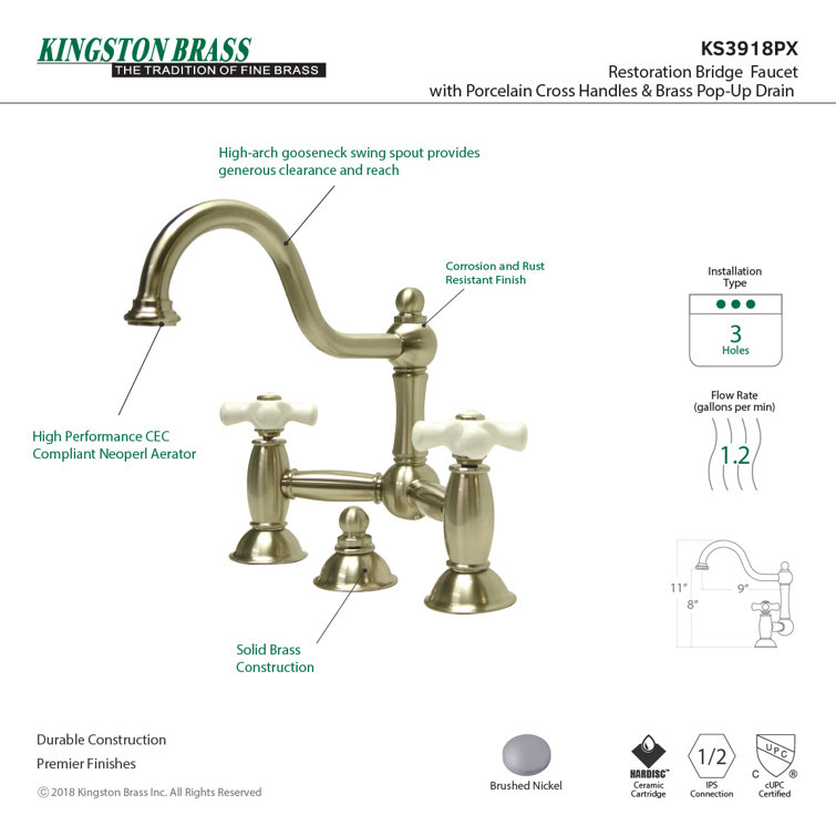 Elegant Restoration 8-Inch Widespread Brushed Nickel Bathroom Faucet