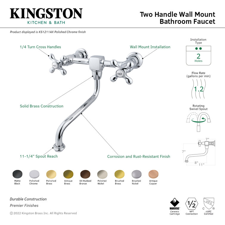 Heritage Polished Nickel Wall Mount Bathroom Faucet