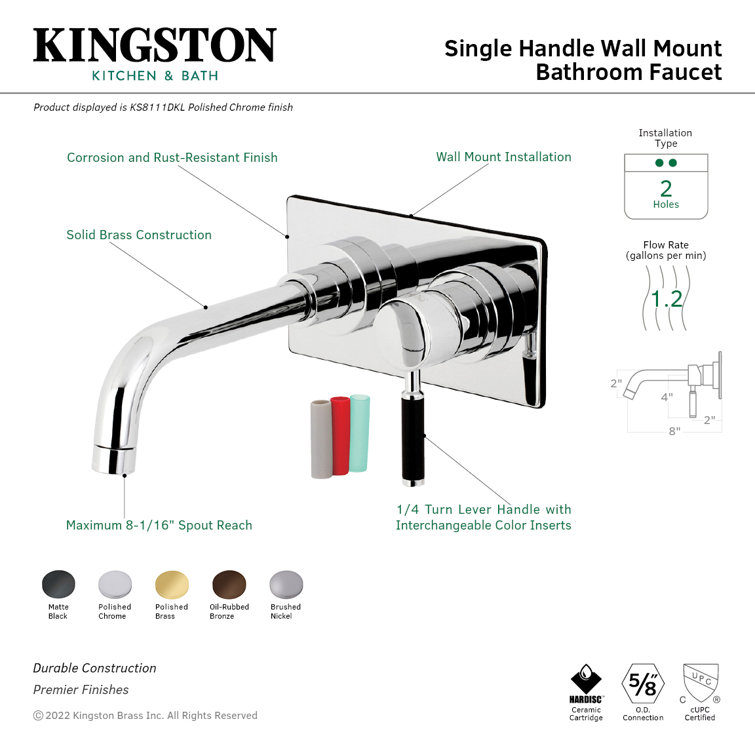 Kaiser Minimalist Single-Handle Wall Mount Bathroom Faucet in Brushed Nickel
