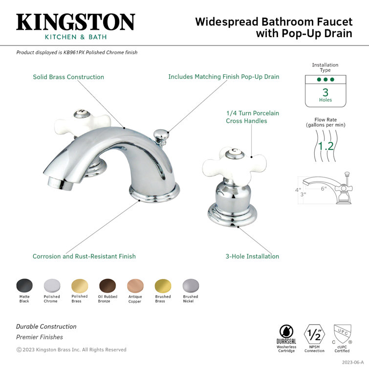 Kingston Brass Polished Chrome Widespread Bathroom Faucet with Pop-Up Drain