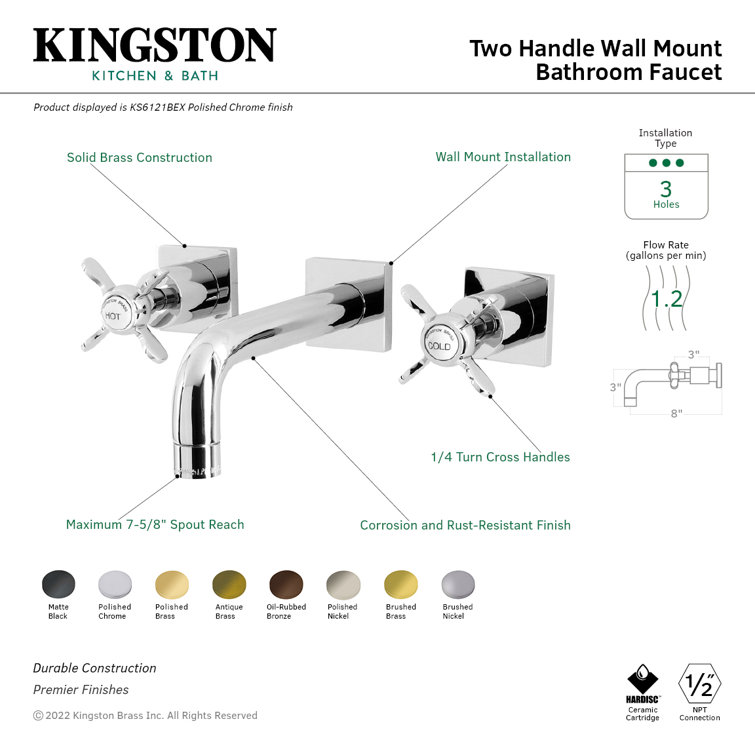Kingston Brass KS6123BEX Kingston Brass Essex Two-Handle 3-Hole Wall Mount Bathroom Faucet