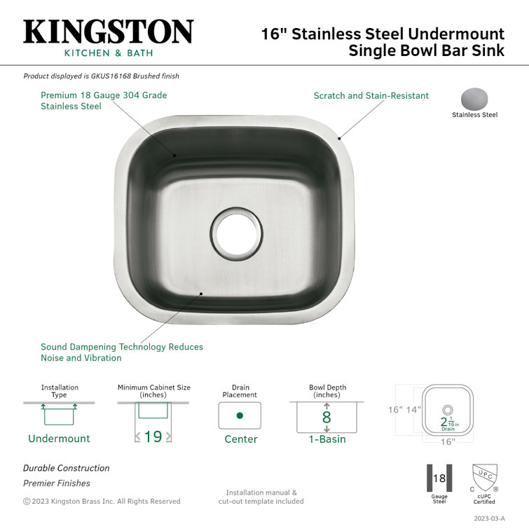 Loft 18-Inch Brushed Stainless Steel Undermount Bar Sink