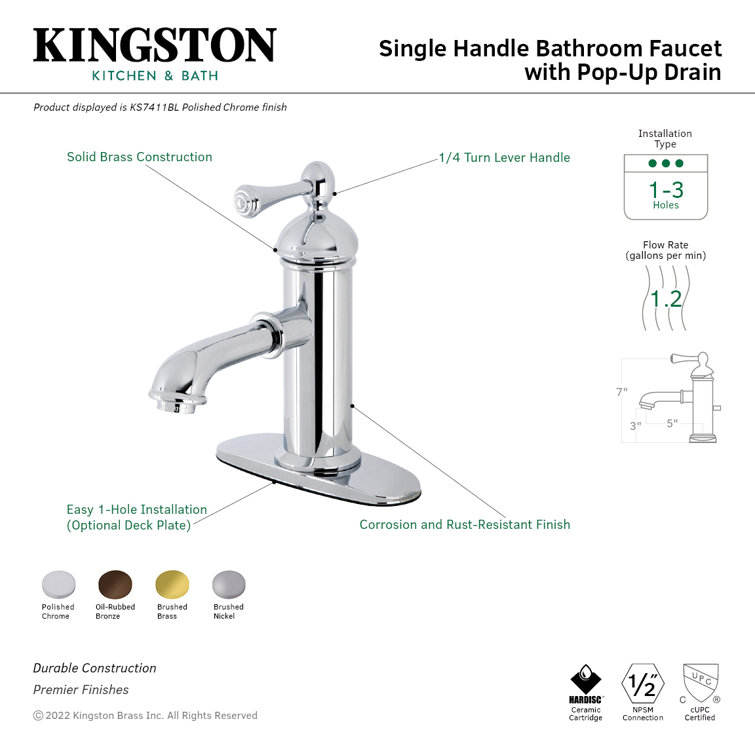 Polished Chrome Single-Handle Bathroom Faucet with Brass Pop-Up