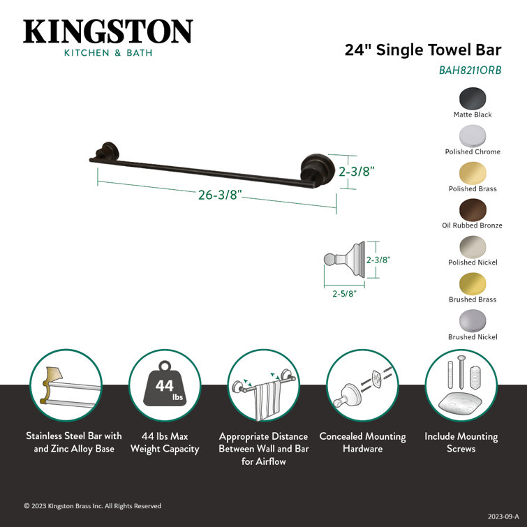 Polished Brass 24-Inch Wall Mounted Towel Bar