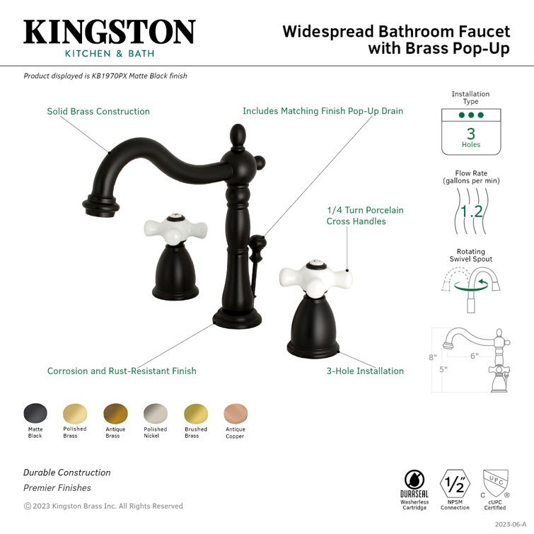 Heritage 8-Inch Antique Copper Brass Widespread Bathroom Faucet