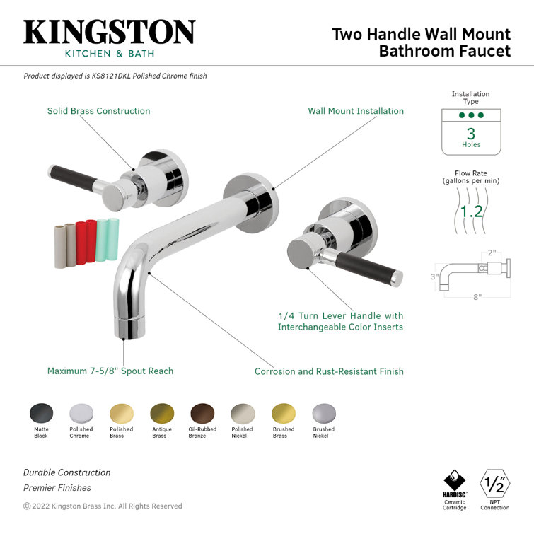 Polished Chrome Two-Handle Wall Mount Bathroom Faucet