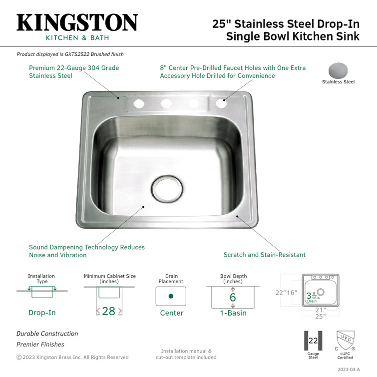 Brushed Stainless Steel Farmhouse Single Bowl Kitchen Sink