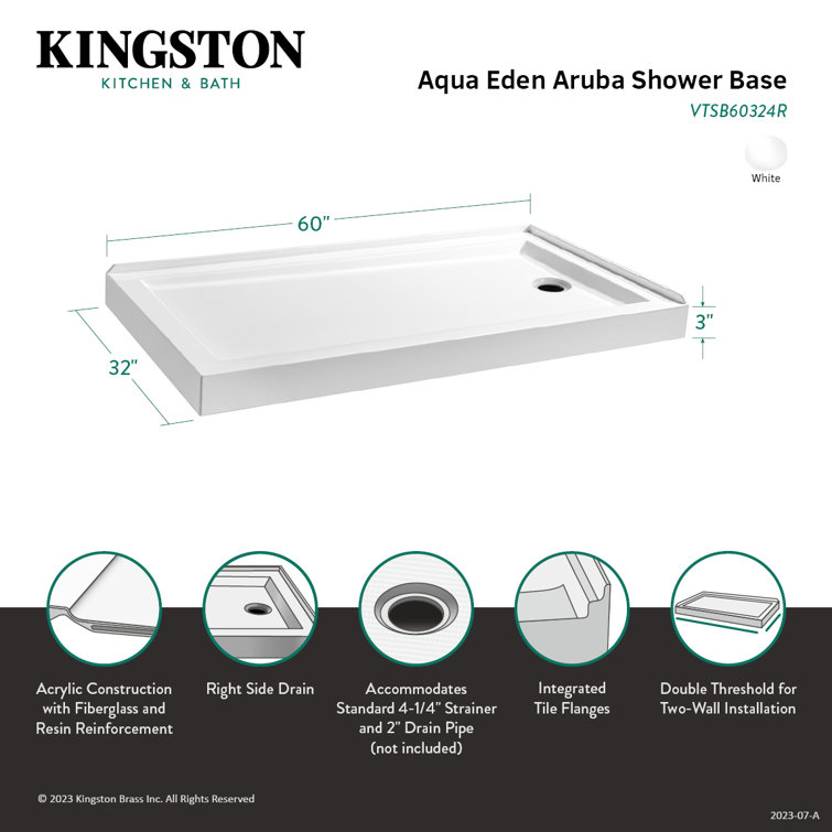 Aruba 60-Inch White Acrylic Double Threshold Shower Base