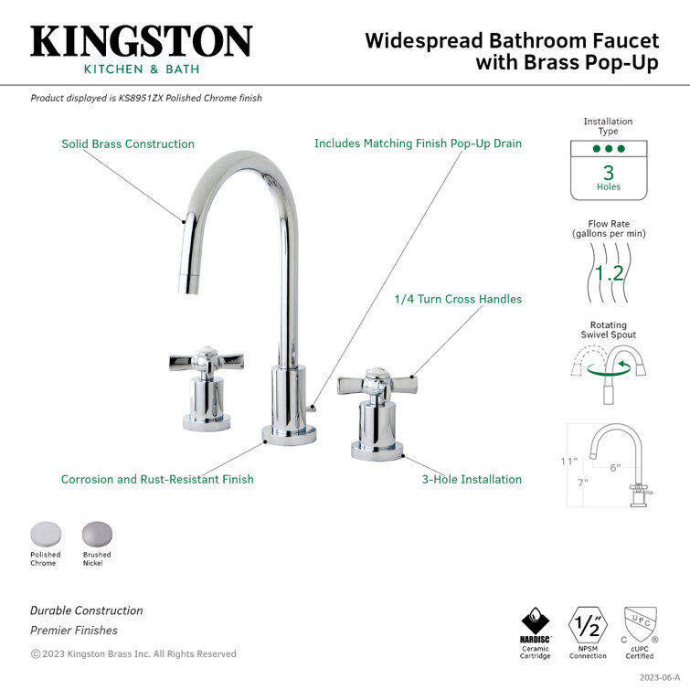 Elegant Millennium Chrome Widespread Bathroom Faucet with Cross Handles
