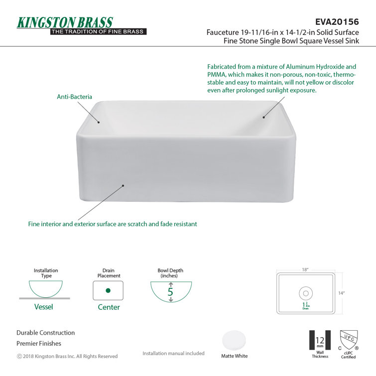 Matte White Stone Rectangular Vessel Sink