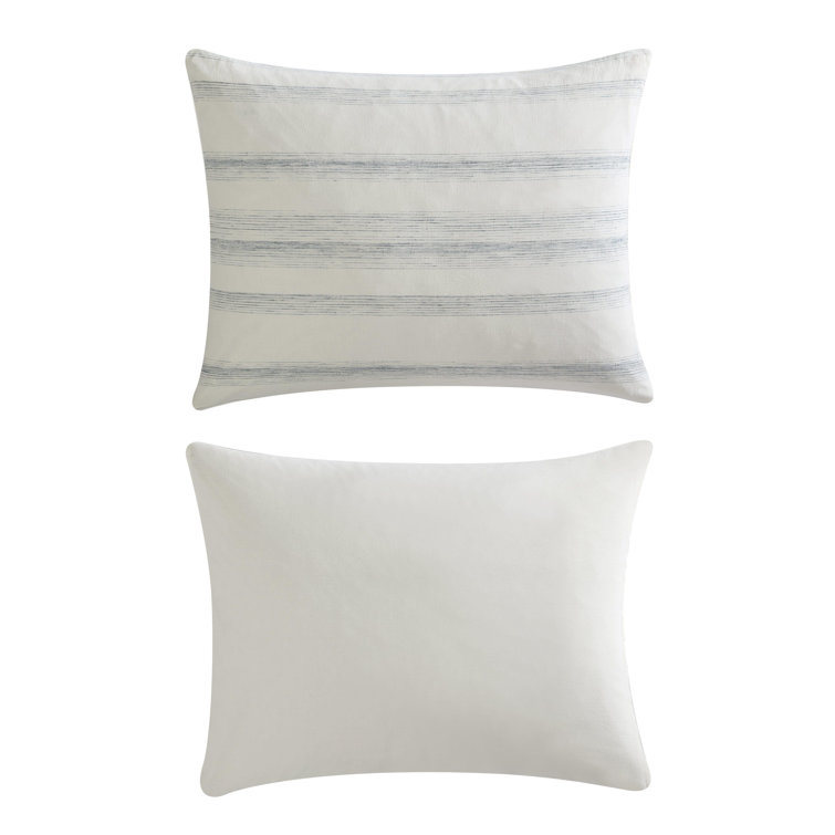 Queen Off-White Cotton Striped Duvet Cover Set
