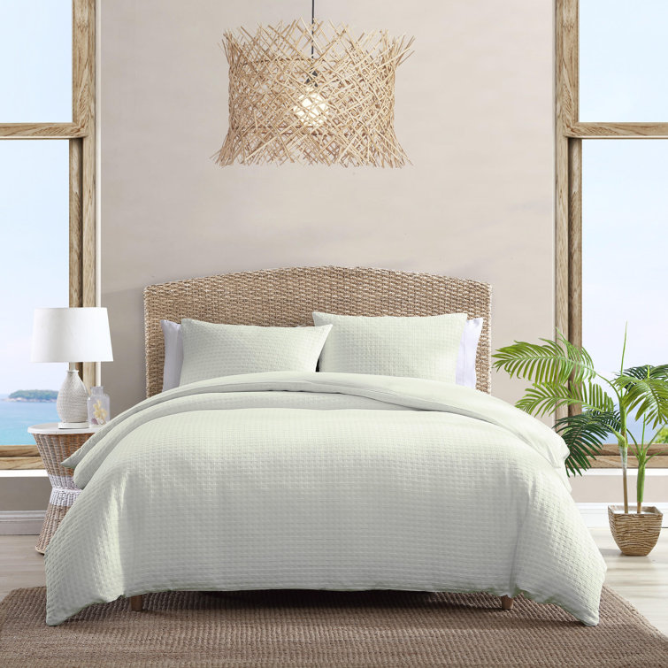 Serene Basketweave Queen Cotton Duvet Cover Set - White