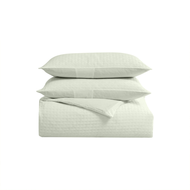 Serene Basketweave Queen Cotton Duvet Cover Set - White