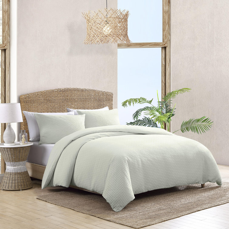 Serene Basketweave Queen Cotton Duvet Cover Set - White