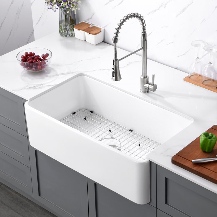 33" White Ceramic Farmhouse Apron Single Bowl Kitchen Sink