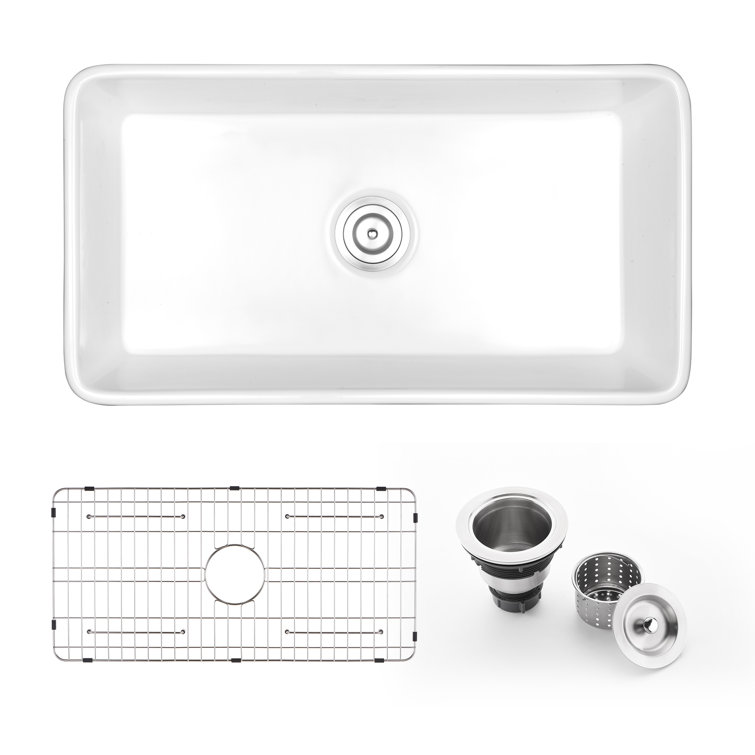 33" White Ceramic Farmhouse Apron Single Bowl Kitchen Sink