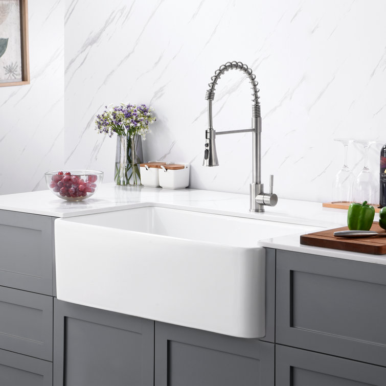 33" White Ceramic Farmhouse Apron Single Bowl Kitchen Sink