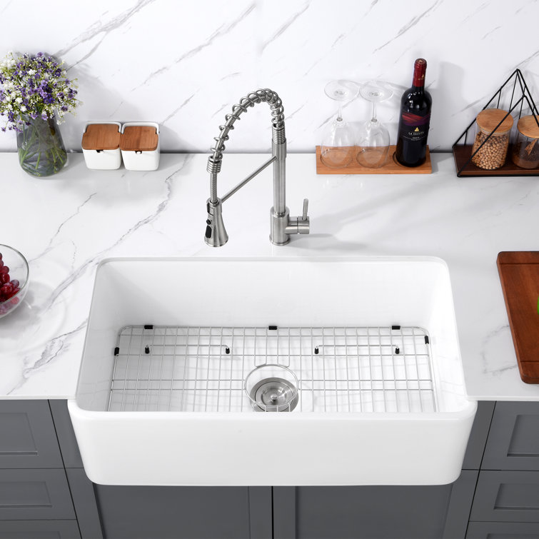 33" White Ceramic Farmhouse Apron Single Bowl Kitchen Sink