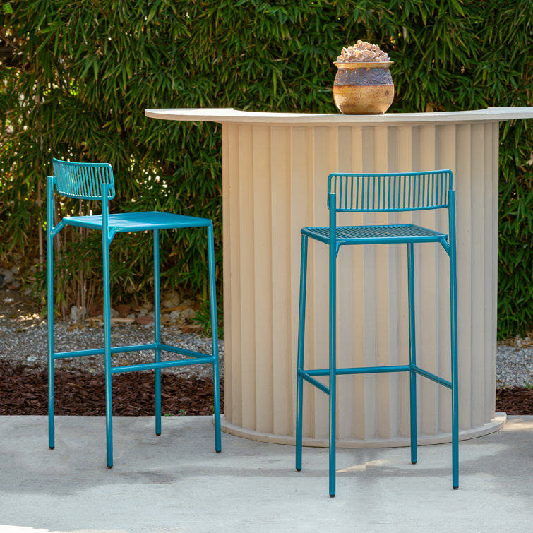 Rachel Peacock Blue 26" Galvanized Iron Patio Bar Stool