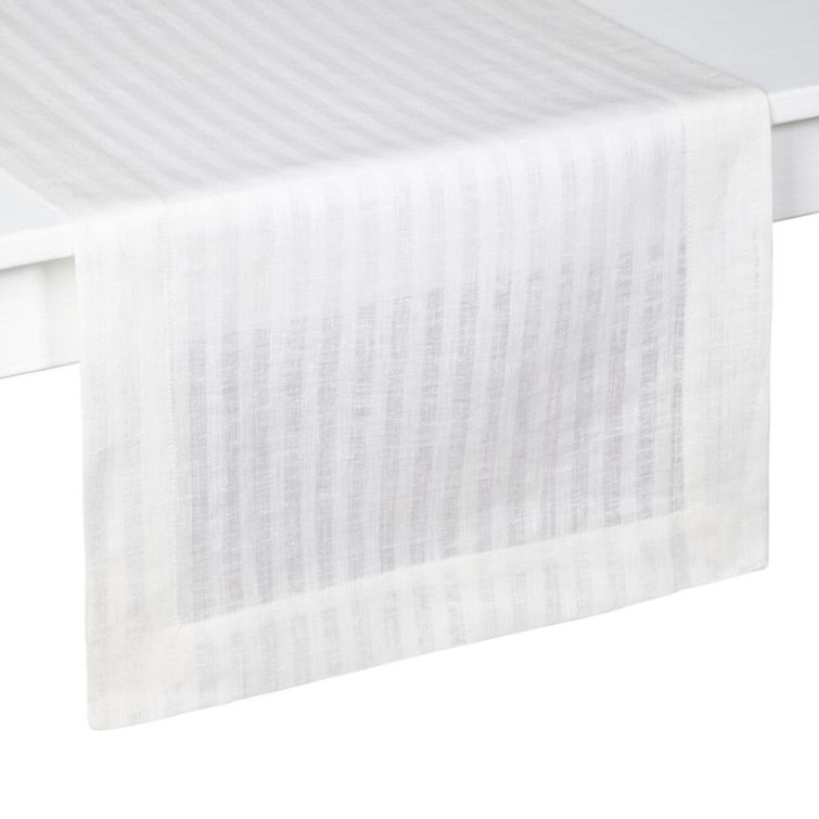 White Linen Striped 108" Table Runner