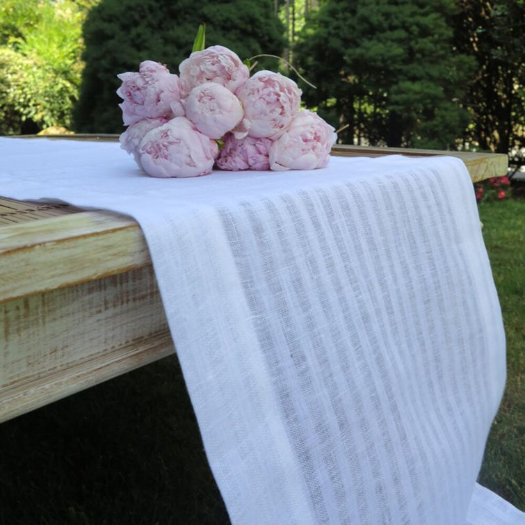 White Linen Striped 108" Table Runner