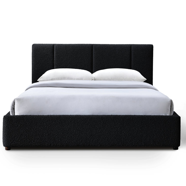 Black Queen Upholstered Wood Frame Bed with Tufted Headboard