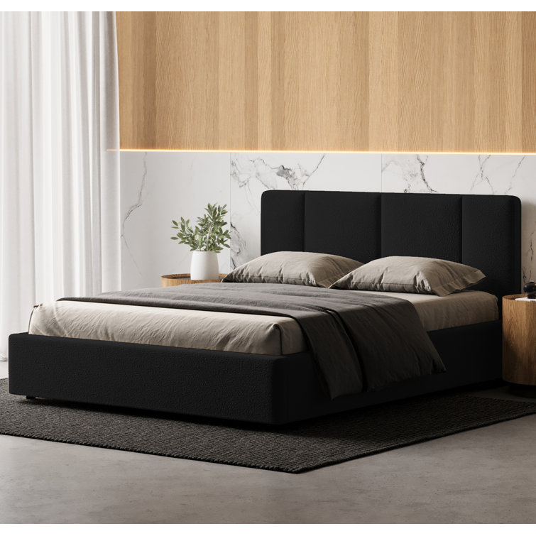 Black Queen Upholstered Wood Frame Bed with Tufted Headboard