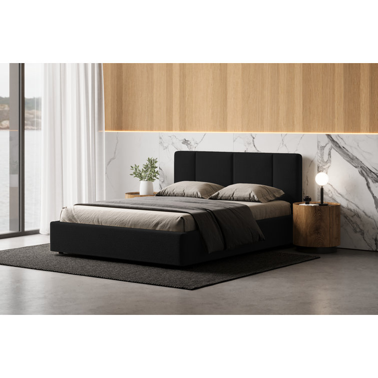 Black Queen Upholstered Wood Frame Bed with Tufted Headboard