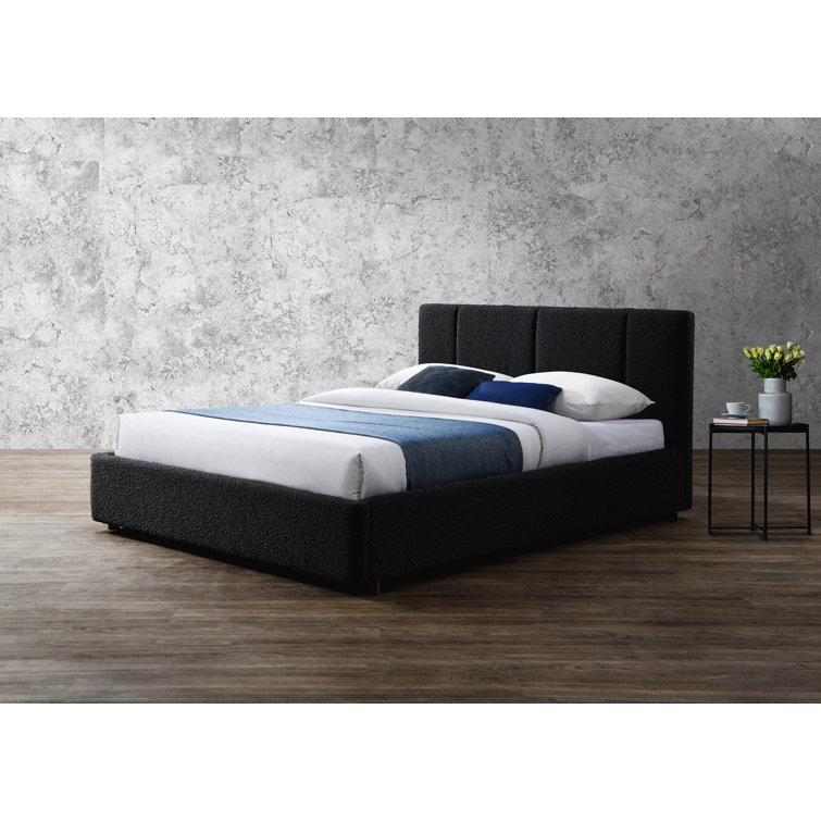 Black Queen Upholstered Wood Frame Bed with Tufted Headboard