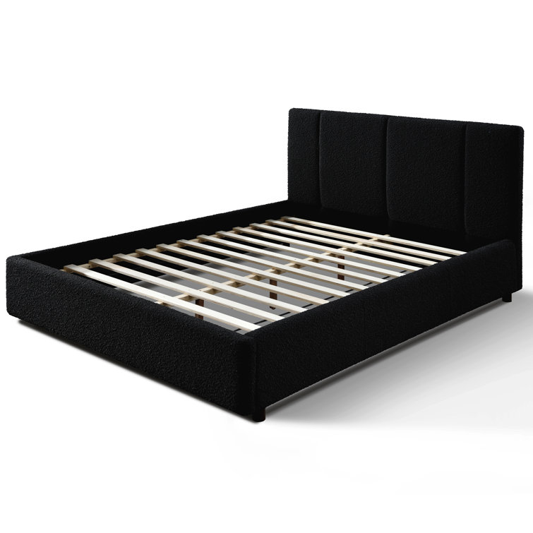Black Queen Upholstered Wood Frame Bed with Tufted Headboard