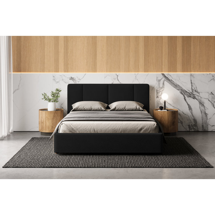 Black Queen Upholstered Wood Frame Bed with Tufted Headboard