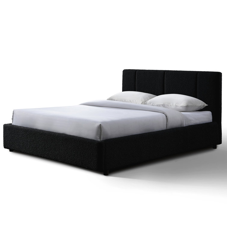 Black Queen Upholstered Wood Frame Bed with Tufted Headboard