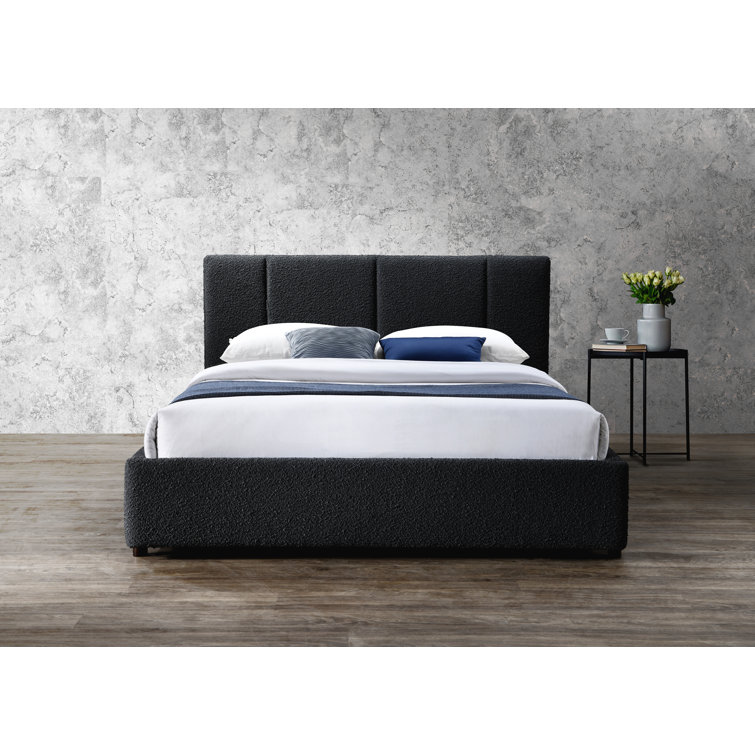 Black Queen Upholstered Wood Frame Bed with Tufted Headboard