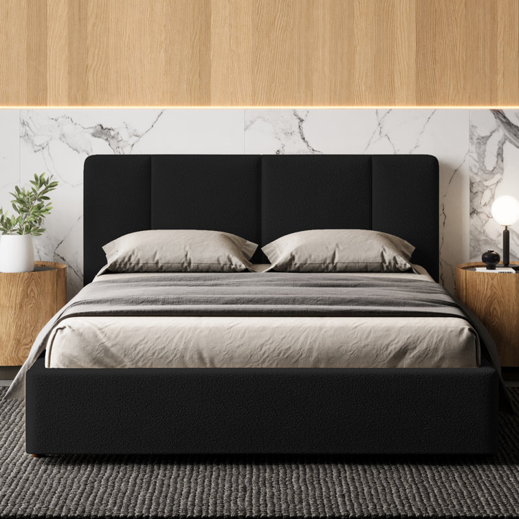 Black Queen Upholstered Wood Frame Bed with Tufted Headboard