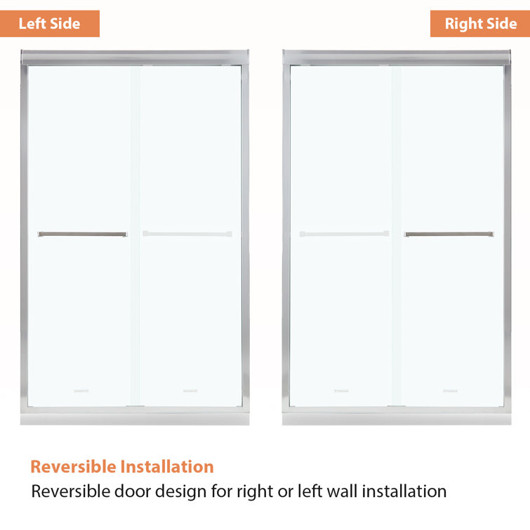 48" W x 76" H Frameless Double Sliding Shower Door with Tempered Glass