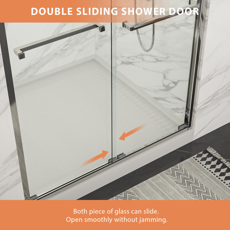 48" W x 76" H Frameless Double Sliding Shower Door with Tempered Glass