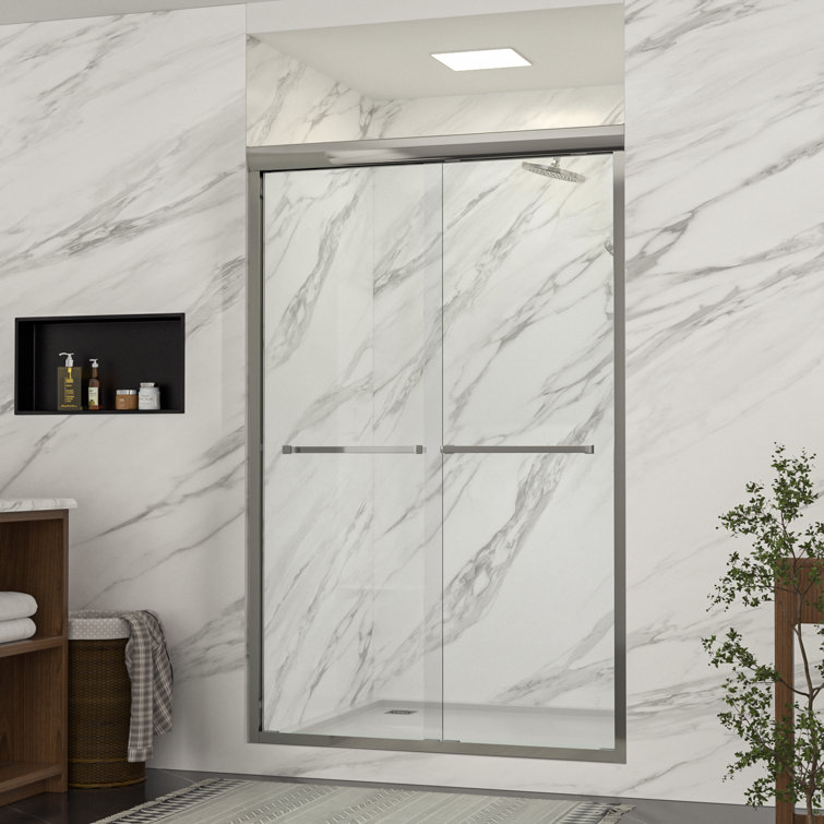 48" W x 76" H Frameless Double Sliding Shower Door with Tempered Glass