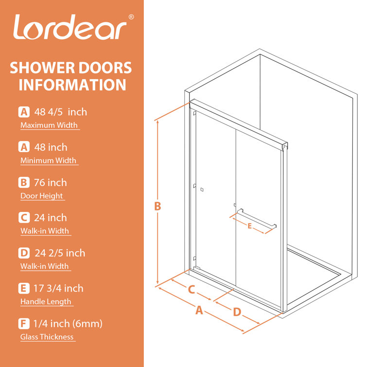 48" W x 76" H Frameless Double Sliding Shower Door with Tempered Glass