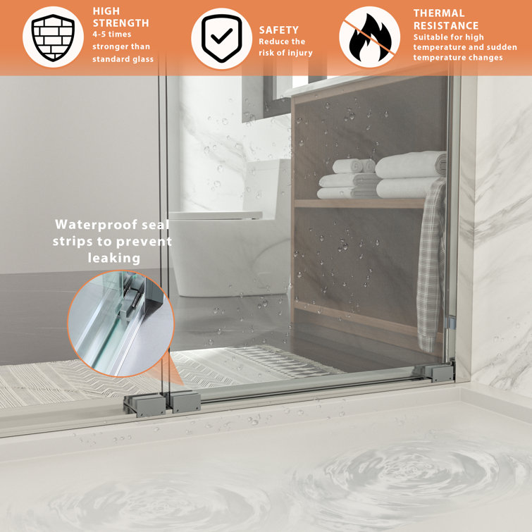 48" W x 76" H Frameless Double Sliding Shower Door with Tempered Glass