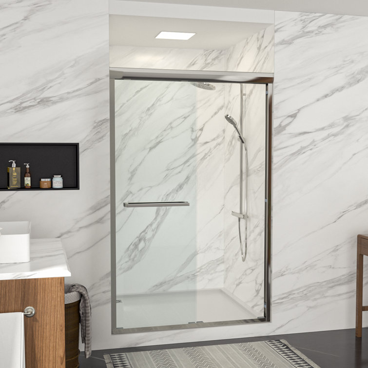 48" W x 76" H Frameless Double Sliding Shower Door with Tempered Glass