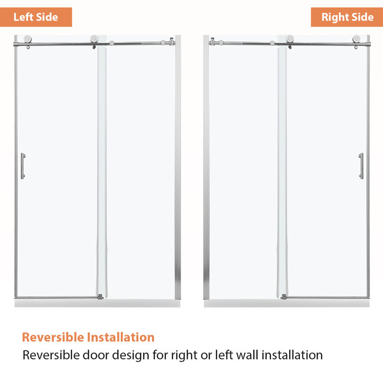 48" W x 76" H Frameless Double Sliding Shower Door with Tempered Glass